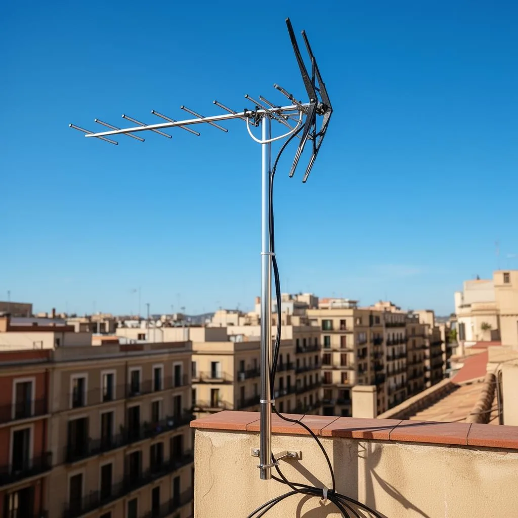 Instalación de antena en la cubierta de un edificio de Terrassa